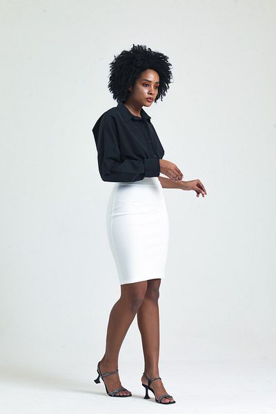 Elia Moda Knitted Pencil Skirt - Ecru, Back Slit