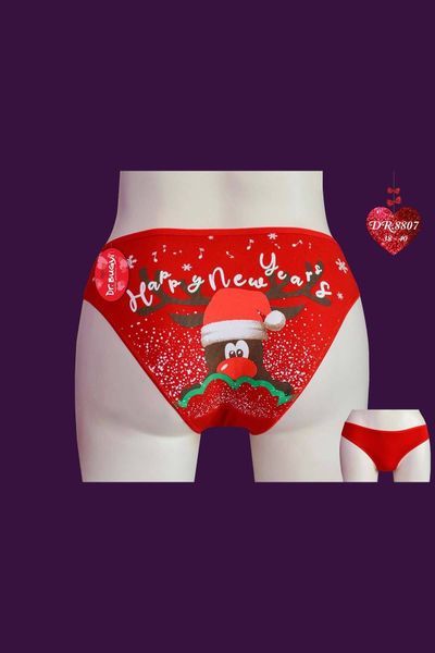 Papatya DR.BUGGY 8811 WOMEN'S CHRISTMAS NEW YEAR BACK PRINTED RED PANTIES  (38-40) STANDARD SIZE - Trendyol