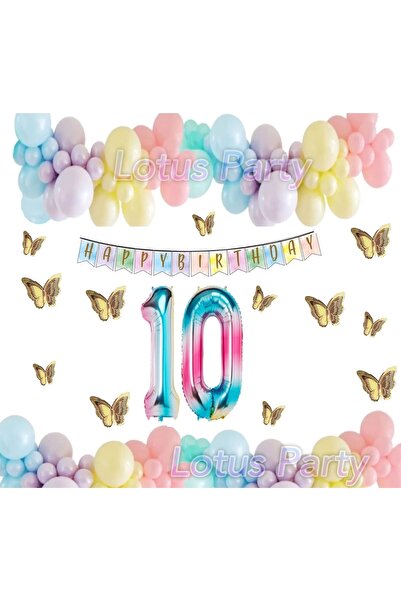 LOTUS PARTY 10 Year Old Birthday Set Butterfly Rainbow Unicorn Concept Macaro...
