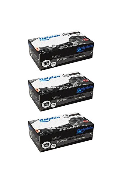 Dolphin Siyah Nitril Eldiven Pudrasız Ekstra Kalın (l) 100lü Paket 3 Adet