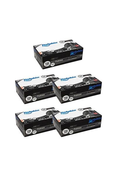 Dolphin Siyah Nitril Eldiven Pudrasız Ekstra Kalın (m) 100lü Paket 5 Adet