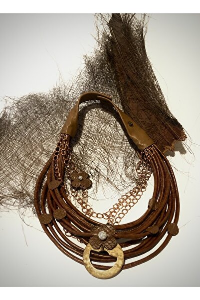 AGG TASARIM Taşlı Kahverengi Deri Kolye