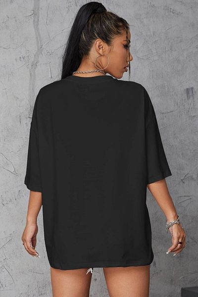 MODAGEN Women's Black Smile Printed Oversize T-shirt