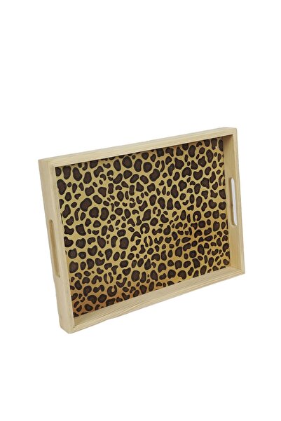 BOHOBAZZAR Bzm Leopar Desenli Ahşap Tepsi Bzm 39,5*30cm