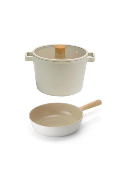 NEOFLAM Fika Beige 3 Piece Pot and Pan Set