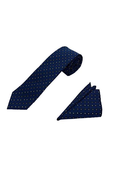 Brianze Light Navy Blue Small Shawl Pattern Tie Handkerchief Set