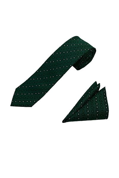 Brianze Green Small Shawl Pattern Tie Handkerchief Set