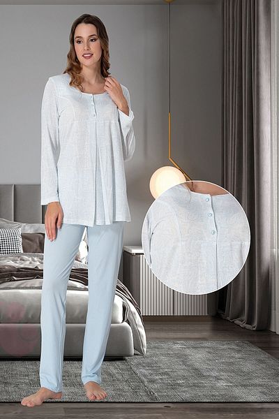 lohusahamile Set de pijamale de maternitate cu model albastru Effortt 9072