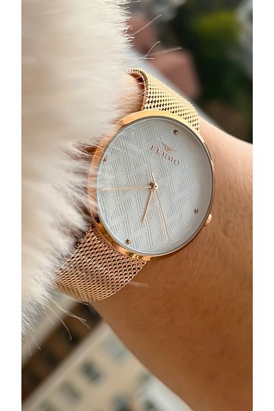 FERRO Brand Rose Steel Mesh Band Waterproof Women's Wristwatch
