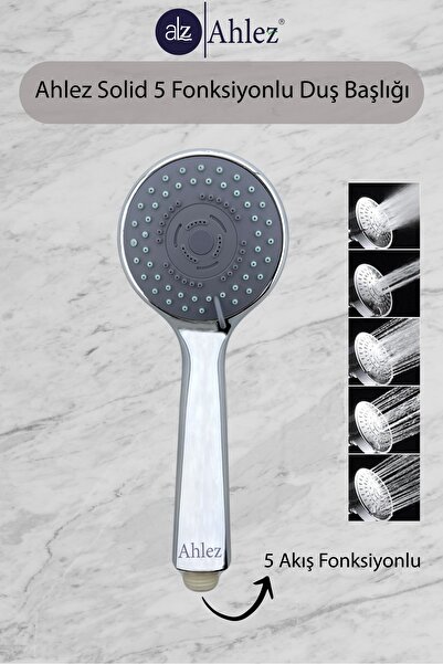 Ahlez Solid 5 Fonksiyonlu Duş Başlığı Poşet Ambalaj