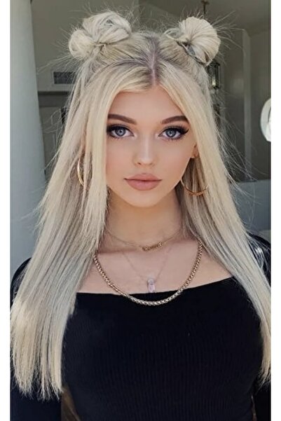 Makromehome Platin Sarısı Düz Uzun Yarım Ay Saç – 3 Parça Çıt Çıt 75cm. 230 G...