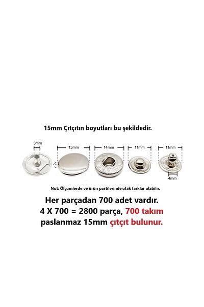 tuhafiyecimiz 700 Pieces 15mm Stainless Large Studs (moldless) [nickel/silver Color]