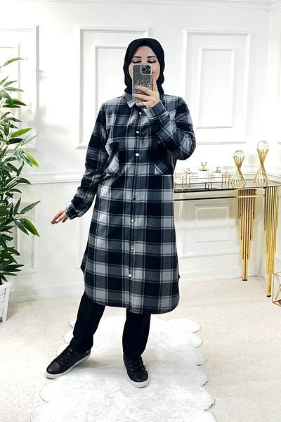 Aşkı Endam Cămașă Ayşil Oversize Gros Fleece - Antracit Checker