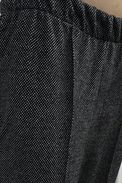 Aşkı Endam Large Size Pocketed Winter Elastic Stamped Trousers - Black Gray Spotted