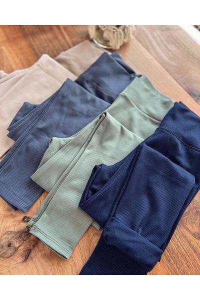Look Jambiere striate ALBASTRU MARINE cu fleece în interiorul colanților elastici de iarnă
