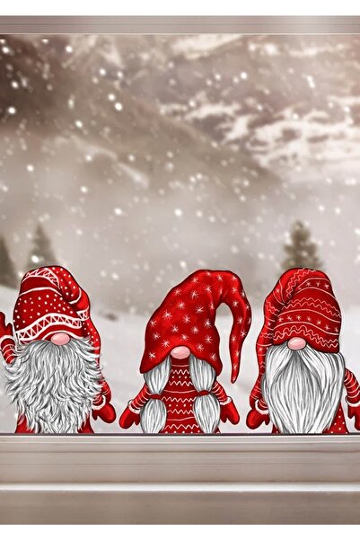 WALLHUMAN Kırmızı Yılbaşı Cüceleri Çocuk Odası Cam Stickerı