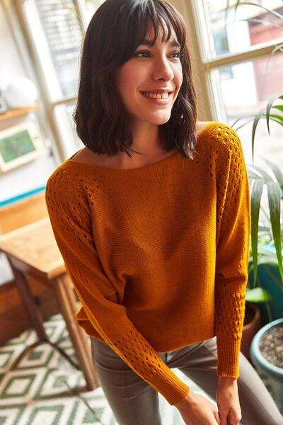 Olalook Дамски суитшърт с форма на горчица и голям трикотаж