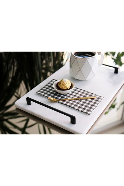 Gemboss Natural Marble Presentation Holder Rectangular Handled Engagement Promise Tray 30x20 Cm