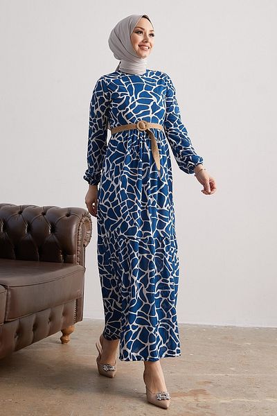 InStyle Else Stone vzorované slaměné šaty - Indigo