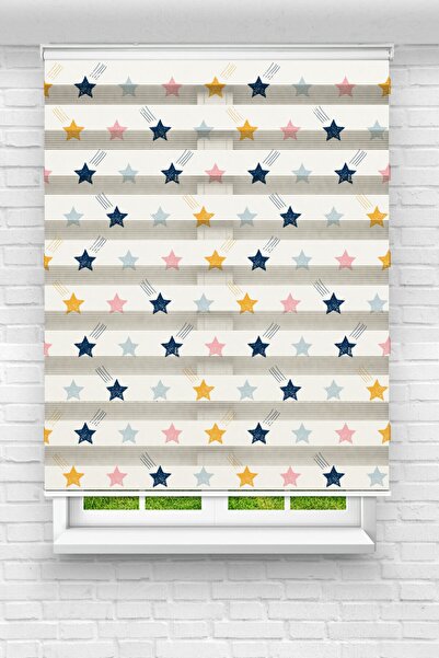 Genel Markalar Genç Odası - Renkli Yıldızlar Baskılı Zebra Perde