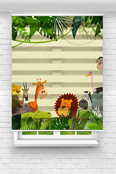 Genel Markalar Genç Odası - Safari Aslan Kral Baskılı Zebra Perde