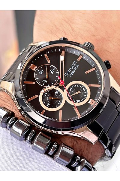 Ferrucci Black Color Steel Strap Men's Wristwatch Bracelet Gift