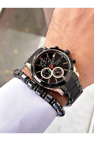 Ferrucci Black Color Steel Strap Men's Wristwatch Bracelet Gift