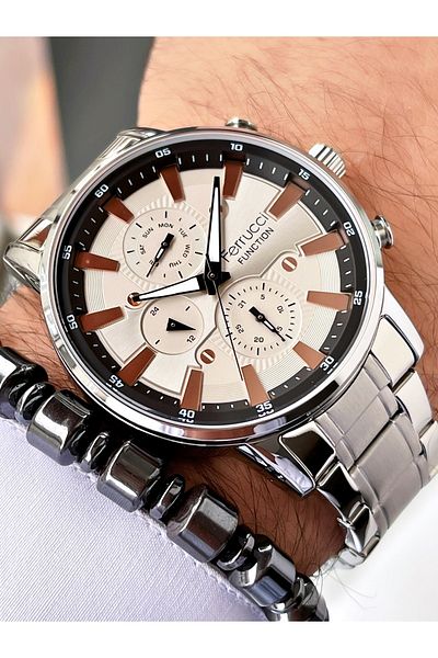 Ferrucci Silver Color Men's Steel Cord Wristwatch with Bracelet Gift