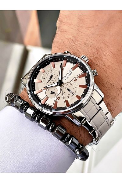 Ferrucci Silver Color Men's Steel Cord Wristwatch with Bracelet Gift