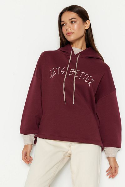 Trendyol Collection Pflaumenfarbenes, locker sitzendes Strick-Sweatshirt