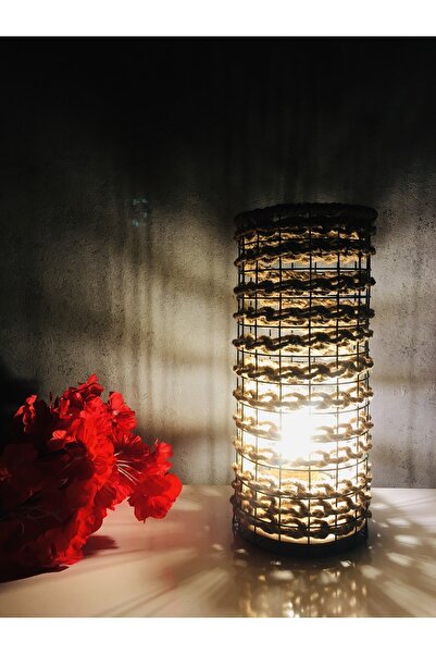 Asenya Masaüstü Aydınlatma 30 cm Abajur Hasır Örgü Aydınlatma Jüt Hasır Aydın...