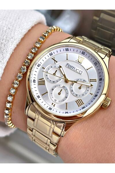 Ferrucci ساعة يد نسائية بسوار من الفولاذ باللون الذهبي هدية