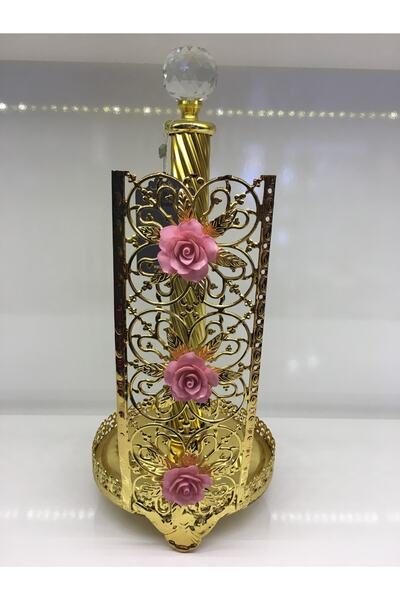 SABRİ HOME Dikey Pembe Porselen Çiçek Detaylı Avangard Klasik Gold-gümüş Kapl...