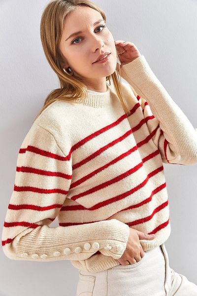 Bianco Lucci Women's Striped Knitwear Sweater with Cufflinks