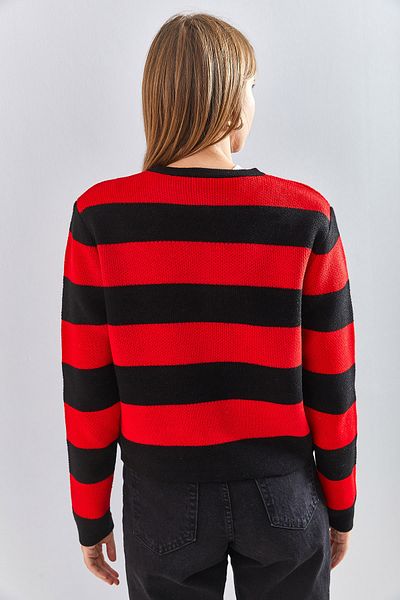 Bianco Lucci Damen-Cardigan aus dickem, gestreiftem Strick mit Metallknöpfen