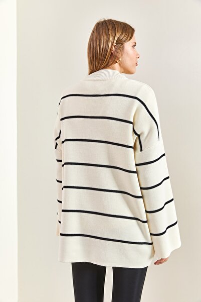 Bianco Lucci Pulover de damă cu gât în dungi supradimensionate