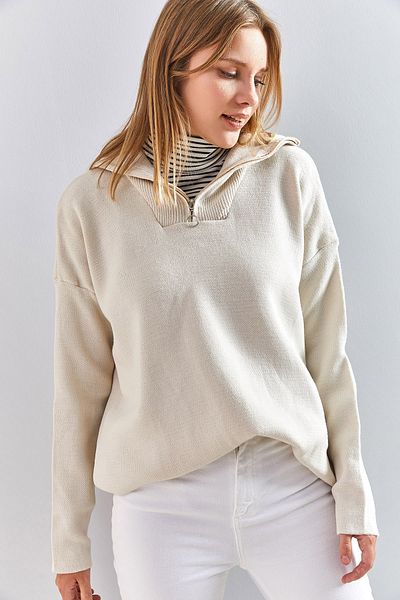Bianco Lucci Women's Zippered Steel Knit Sweater
