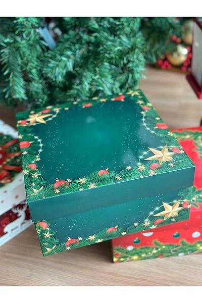 QUEEN AKSESUAR New Year Christmas Custom Luxury Thick Gift Box Package Packaging Pine Tree Star Patterned Green Box