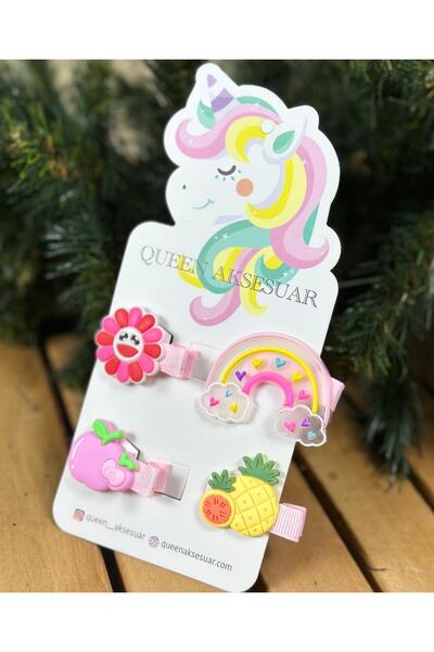 QUEEN AKSESUAR New Fashion Trend Baby Kids Collar Buckle Set of 4 Rainbow Fruit Flowers
