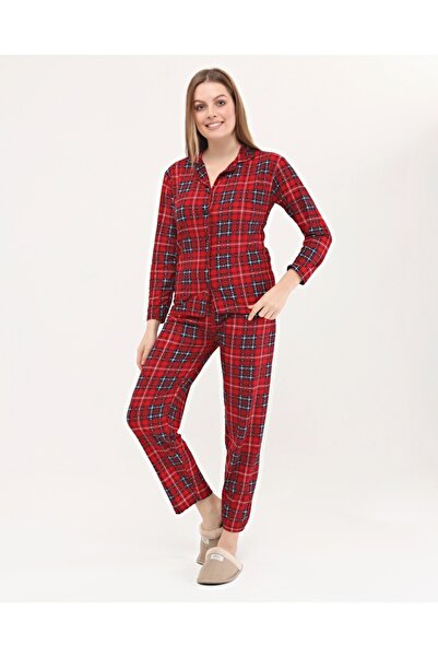 Nehir tekstil Süet Önden Düğmeli Kadın Gömlek Pijama Takımı