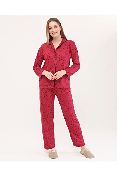Nehir tekstil Combed Cotton Front Buttoned Women's Shirt Collar Pajama Set