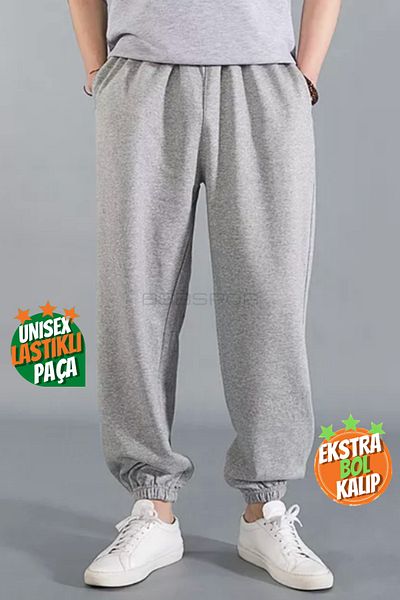 BSBSPOR Καλοκαιρινό Unisex Γκρι Loose Oversize Φούτερ Jogger με ελαστικά πόδια