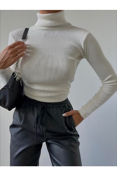 my trendy Pulover cu nervuri din bumbac, jacquard, cu gât roscat