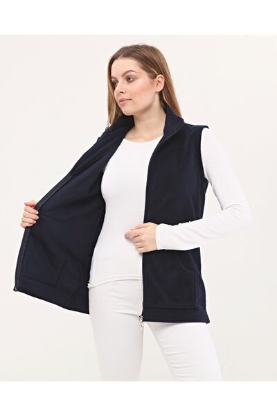 Nehir tekstil Yakalı Fermuarlı Polar Yelek