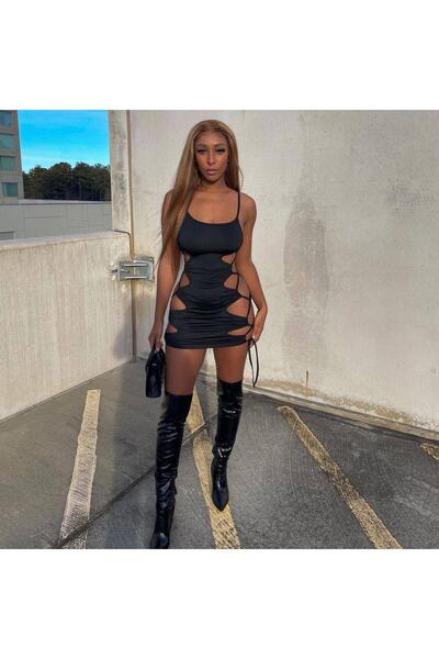 ŞAHPERA BUTİK Femme Çapraz Ip Detaylı Elbise