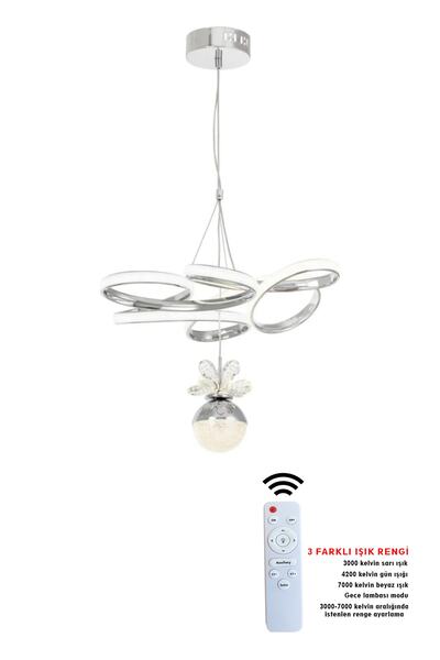 RSCOLLECTIONS Krom 3 Renk Kumandalı Kristal Toplu Parlak Kasa Alüminyum Led A...