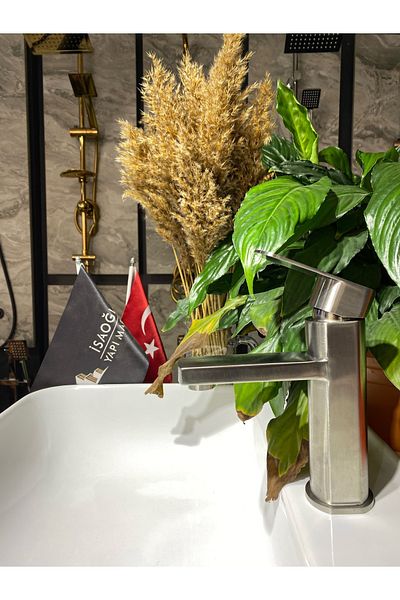 İSAOĞLU YAPI Sink Faucet Inox Color Bathroom Sink Faucet Sink Faucet Stain-Free Color
