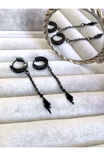 oldskoolbutik مجموعة أقراط لايتنينج ستيل سوداء