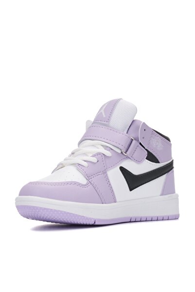 Lambırlent Kız Erkek Çocuk Unisex Bağcıklı Boğazlı Kışlık Lila Beyaz Siyah Spor Basket Ayakkabı