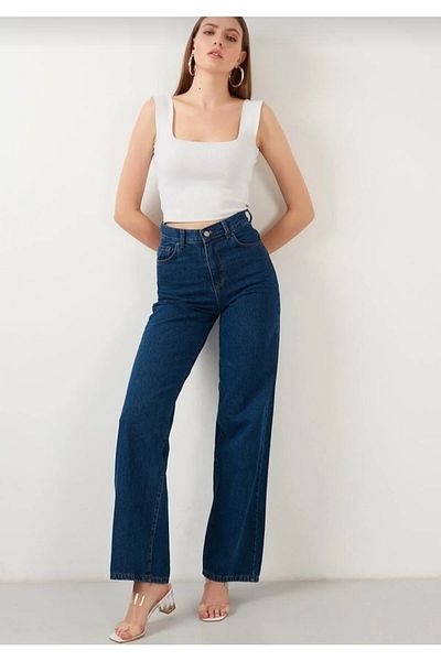 LAMİRA Γυναικείο τζιν Palazzo με ψηλόμεσο Laci Lycra